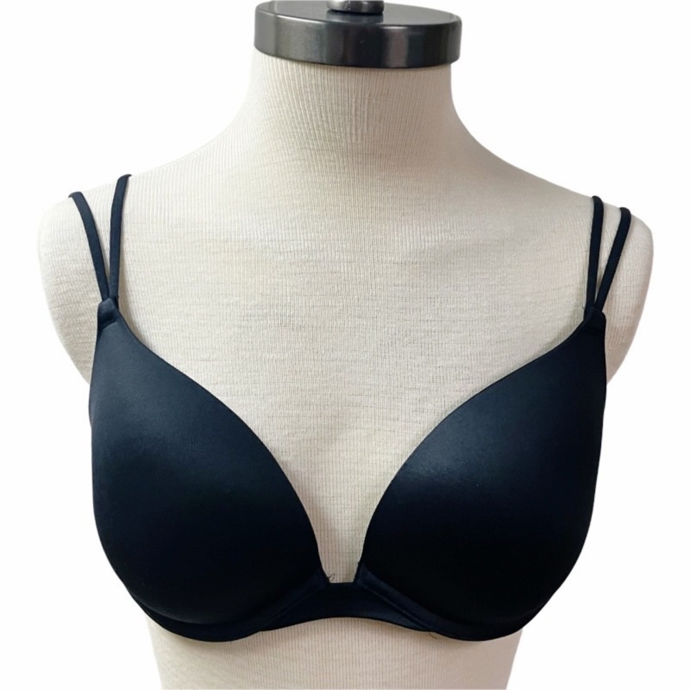 Victoria’s Secret Black Push-Up Deep Plunge Bar 34D Underwire RN# 54867 Luxury